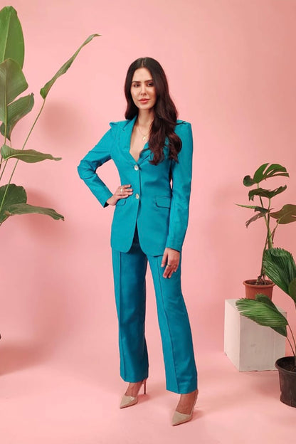 SONAM BAJWA IN AQUA BLUE PANT SUIT