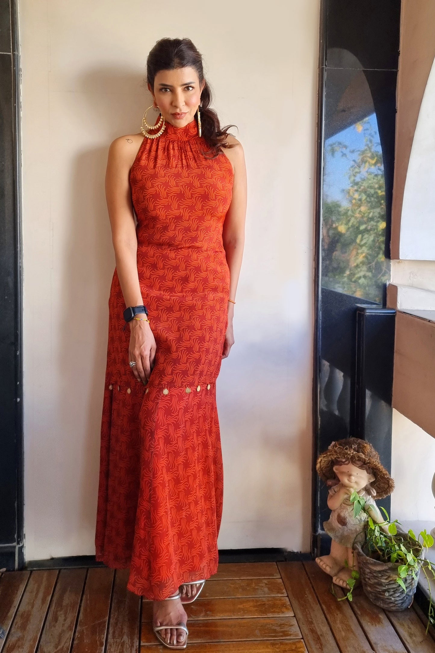 LAKSHMI MANCHU IN RUST GEOMETRIC PRINT KURTS SET